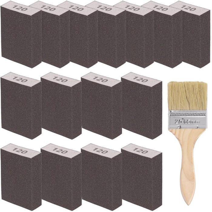 Kit de 16 éponges de ponçage grain 120 15 pièces de 10x7x2 5 cm idéal pour le travail du bois le polissage des 120 FEUILLE ABRASIVE