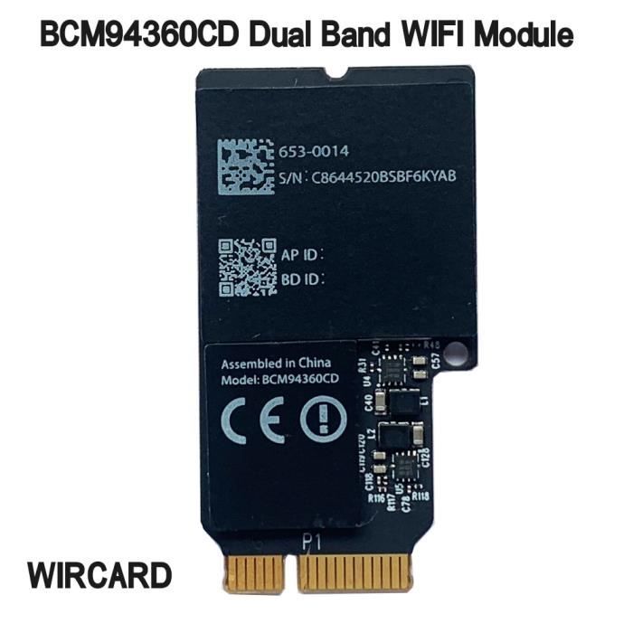 Carte Wi-Fi/Bluetooth BCM94360CS Pour Mac – Double Bande 450/1300 Mbps, Bluetooth 4.0, Compatible MacOS 10.12+, Modèles MacBook Pro/Air Spécifiques