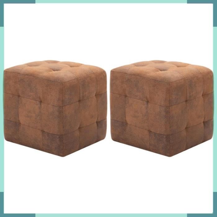 2 pcs Poufs Marron 30 x 30 x 30 cm Similicuir daim-FHE278382