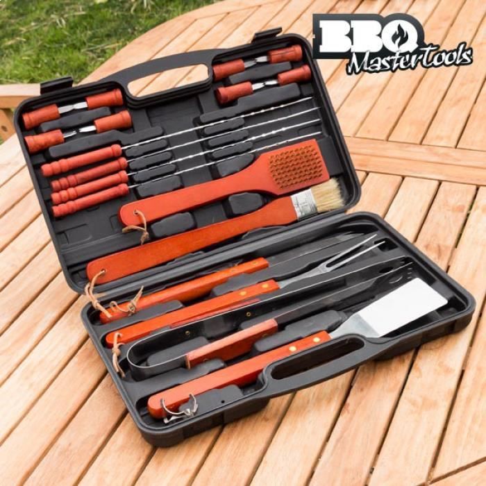 Ensemble d'outils pour barbecue manche en bois (3 pièces)