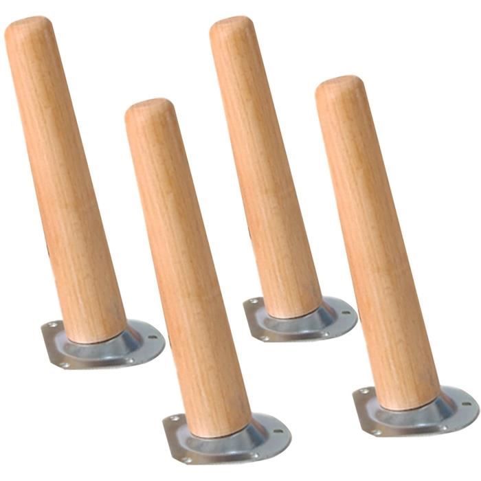 Lot De 4 Pieds En Hêtre Pour Sommier à Lattes - Hauteur 40 Cm Avec Boulons De Fixation Inclus