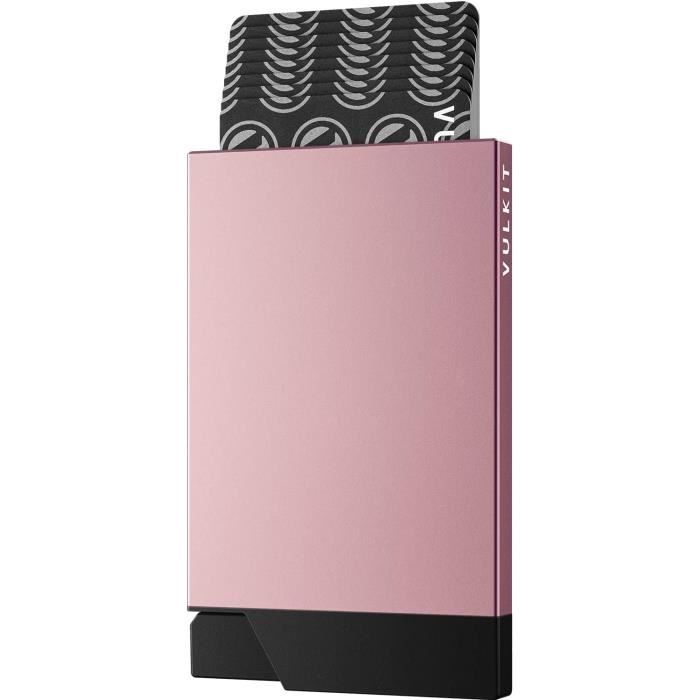 Porte-Cartes Métallique VULKIT RFID - Étui Slim Pop-up Pour 6-8 Cartes, Protection Anti-scan, Or Rose