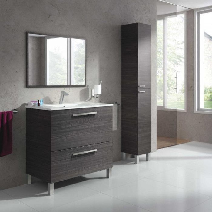 meuble vasque 80 cm + vasque + miroir + colonne gris cendré - banru - gris