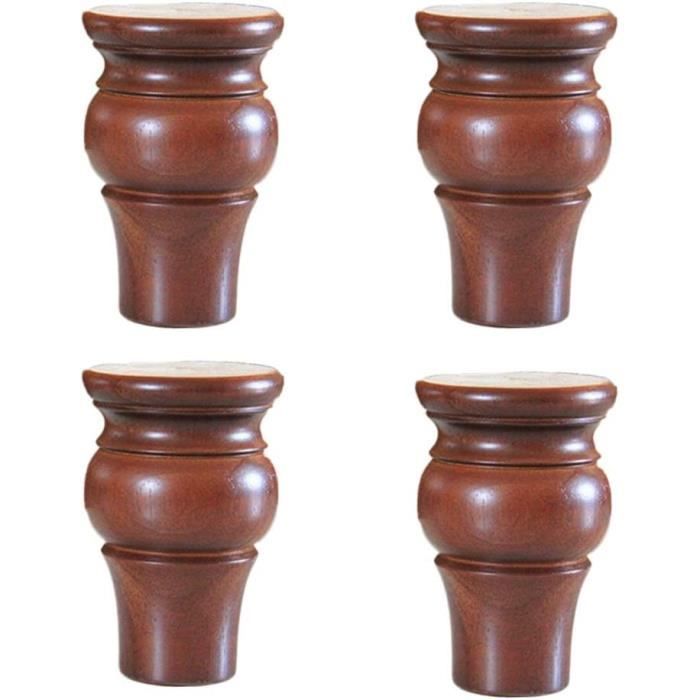 4 Pieds De Meuble En Bois Massif – 10 Cm De Haut – Ø6 Cm – Vis Et Platines Incluses