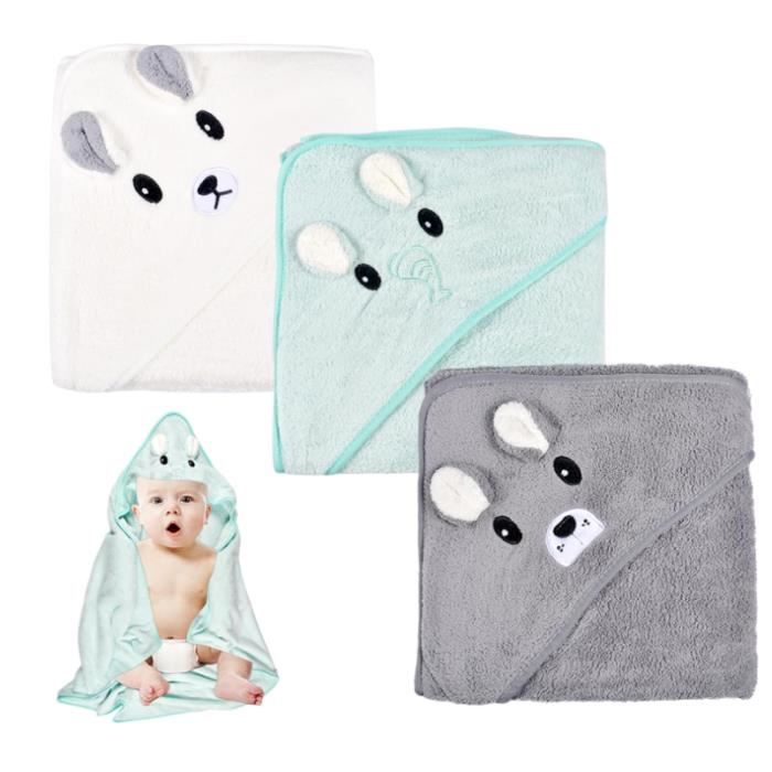 Lot Serviettes Bébé Serviette De Bain Bébé Capuchon 3 Pièces - 80x80cm - Motifs Animaux Super Absorbant Sortie Bain Capuche Animale