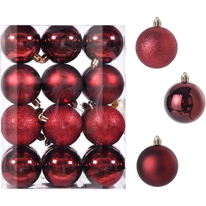 24 Boules De Noël Décoratives - En Plastique Coloré (rouge, Vert, Or), Avec Crochet, Pour Sapin Et Déco