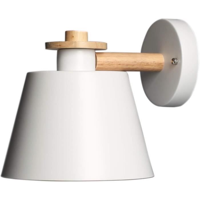 Applique Murale Bois & Verre Style Nordique - Lampe Murale E27 Moderne Abat-jour Rectangulaire - Idéale Chambre, Couloir, Salon, Escalier