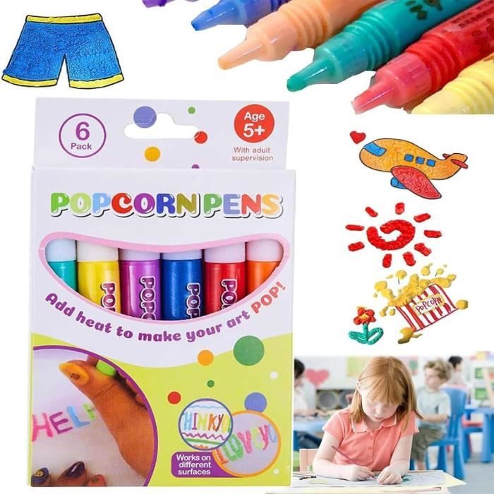 6 Stylos Pop-Corn Magique 3D - Effet Gonflant à Chaud - Création Cartes, Déco Amusante Pour Enfants