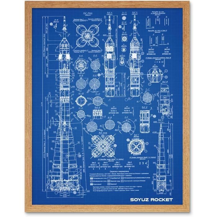 Soyuz Rocket Ussr Soviet Space Blueprint Plan Art Print Framed Poster ...