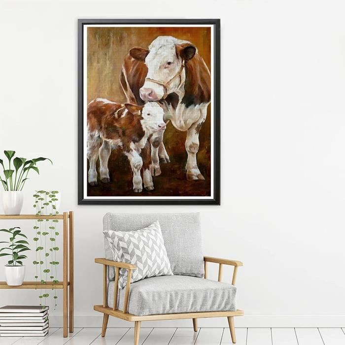 Kit Diamond Painting 'Vache Highland' - 30x45 Cm - Diamants Ronds - Complet Avec Outils - DIY Décoration