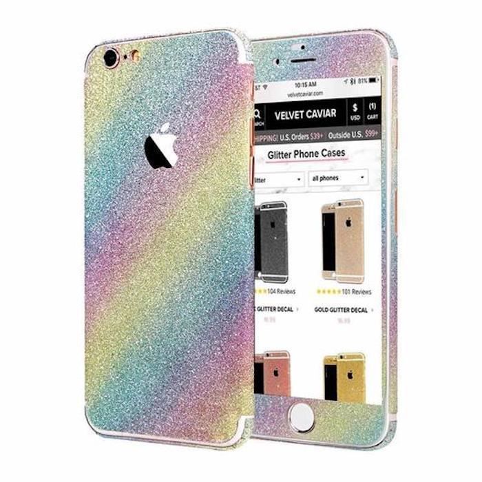 STICKER iPHONE 5 5S SE ARC EN CIEL RAINBOW PAILLETTE STRASS BLING INTEGRAL AUTOCOLLANT
