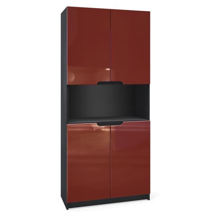 Vladon Armoire de bureau Rangement Logan V2- Corps en Noir mat - Façades en Bordeaux haute brillance