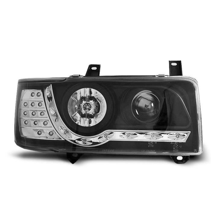 Pour VW Transporter T4 96-03 Noir LED DRL Phares Projecteur Lampes Court Nez 