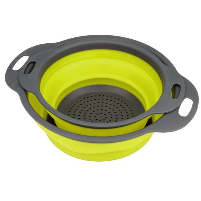 l/égumes Lot de 2 passoires pliables en silicone de qualit/é alimentaire fruits vert Pour aliments /égoutt/és 24 cm Passe au lave-vaisselle