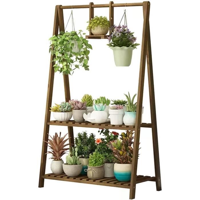 Etagère à Fleurs en Bois Massif Escalier Porte Pots de Plante Fleurs en Intérieur Extérieur Echelle Support de Pots de Coin Décorative Présentoire de