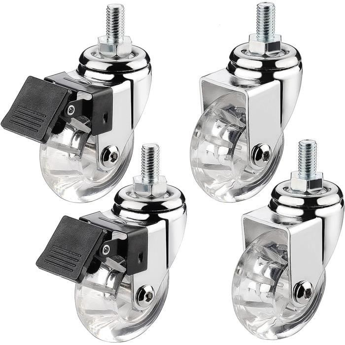 Roulette DESIGN Pivotante 78 Mm TRANSPARENTE à Tige Filetée M8x15 Mm