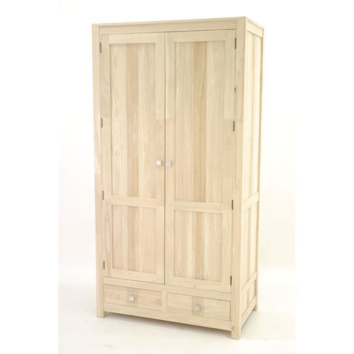 Colonial Armoire 2 Portes 2 Tiroirs Rapanui Finition Bois Brut Hévéa Bois Brut