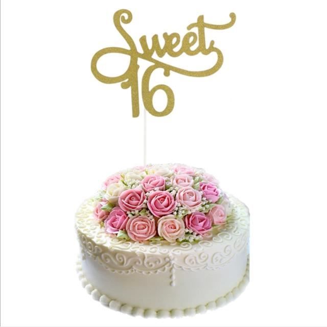 Décoration Pour Gâteau "Happy Birthday" Pailletée Or - Support En Bois Pour Photomaton Ou Décoration D'anniversaire