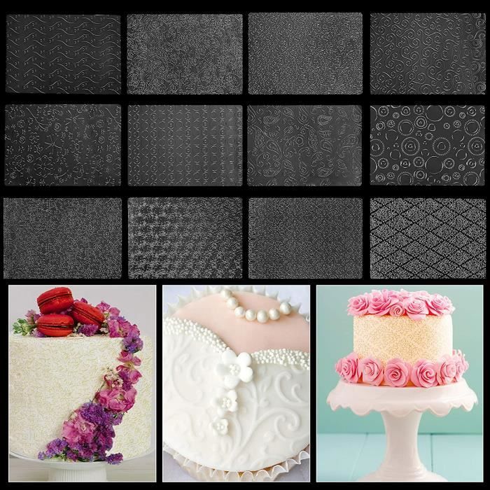 Moule Pate A Sucre Avec 12 Designs Differents Tapis Impression Textures Effet Matelasse Pour Glacage Bordure De Gateaux Cupcakes Cdiscount Maison