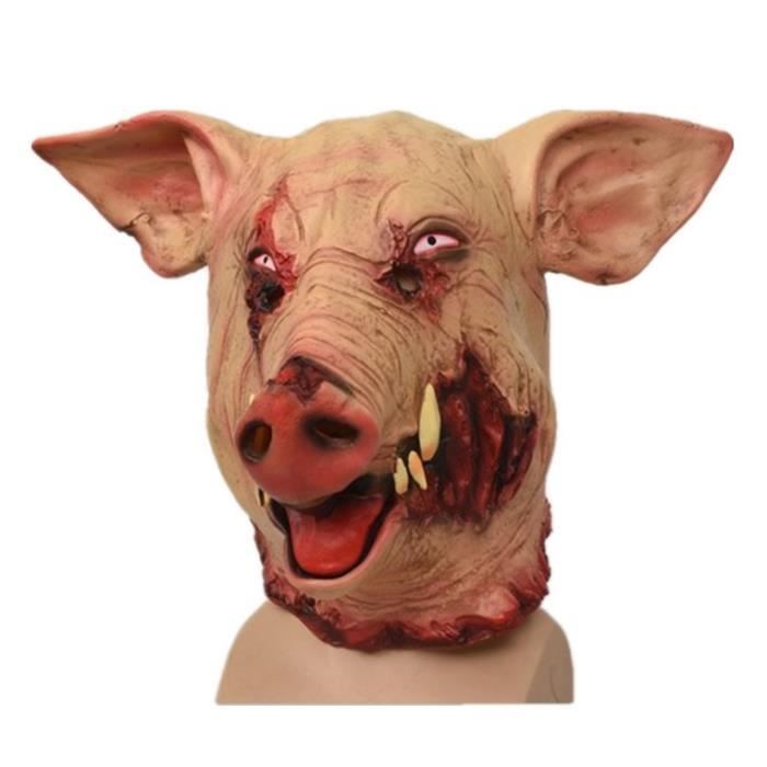 Masque de tête de cochon effrayant Latex Animal Prop Adulte Masque Head Cover Halloween Costume Party - Tête complète - Adulte