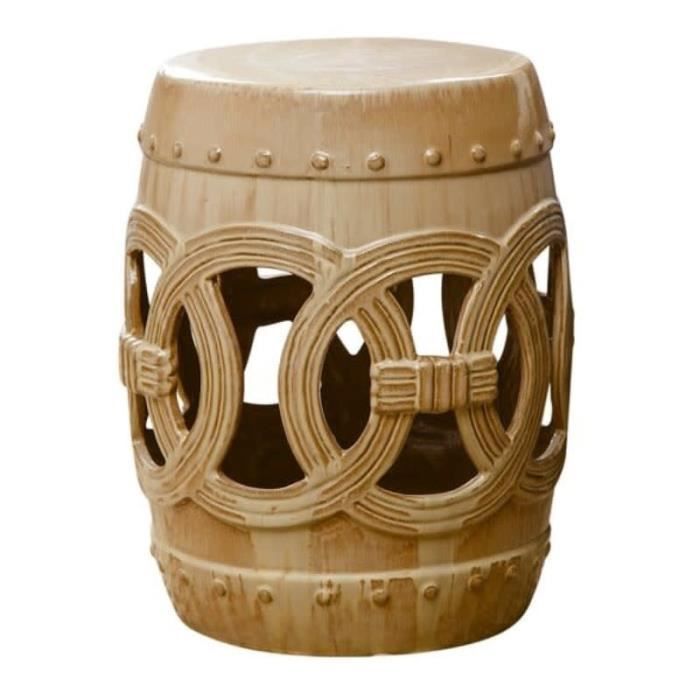 Fine Asianliving Tabouret en Céramique Chinois Porcelaine Fait Main Beige D32 x H 43 cm