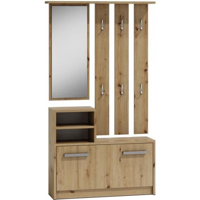 Vittoria Meuble D Entree Contemporain 6 Crochets Miroir Rangement Chaussures 180x85x24 Vestiaire Chene Cdiscount Maison