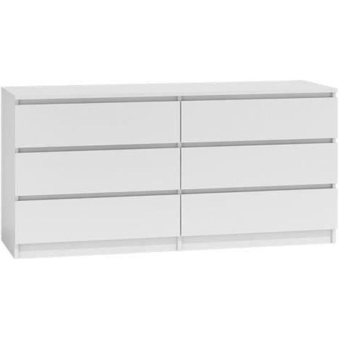 ASTER T6 - Commode chambre/bureau/salon 138x40x77 / 6 tiroirs - Meuble de rangement moderne Chiffonier Style Scandinave - Dressing