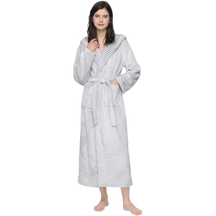 Peignoir Femme Long avec Capuche Ultra-Doux Robe de Chambre Femme Polaire S-XXL iClosam Peignoir de Bain Femme Polaire