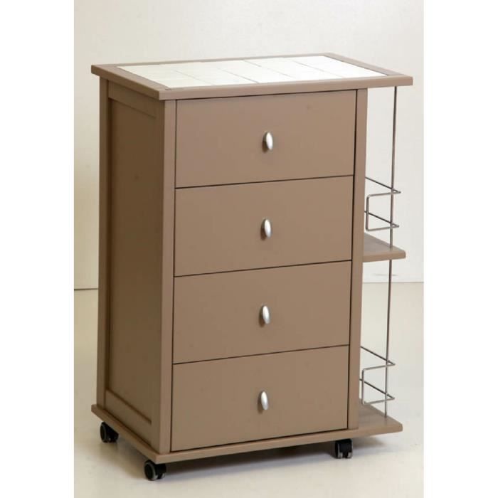 Commode à roulettes - POKER - Porte-bouteilles - Marron - Adulte