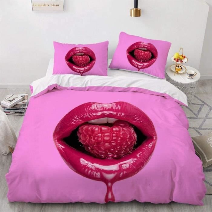 Housse de Couette Ado Fille ( Lèvres Sexy ) Parure de Lit avec 2 Taies  d'oreiller 220x240 cm[547] - Cdiscount Maison