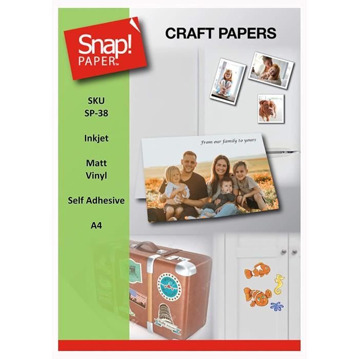 SNAP SP-38-7 Lot de 7feuilles de papier photo vinyle autocollant à imprimer,  de haute qualité et étanche, pour imprimantes à jet d'e - Cdiscount  Informatique