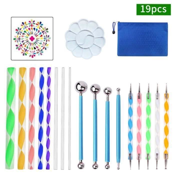 Kit D'outils Pour Peinture Mandala - 20 Pièces, Pochoirs, Pinceaux, Stylet à Pointiller - 14