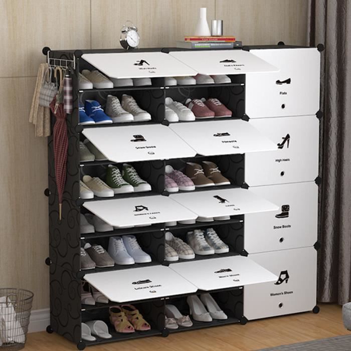 meuble à chaussures avec porte-parapluie etagère,12 portes plastique facile à monter,armoire à chaussures 141×37×148 cm blanc