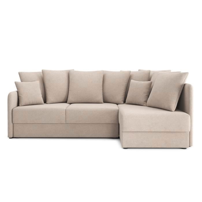 Canapé d'angle 5 places Beige Tissu Confort