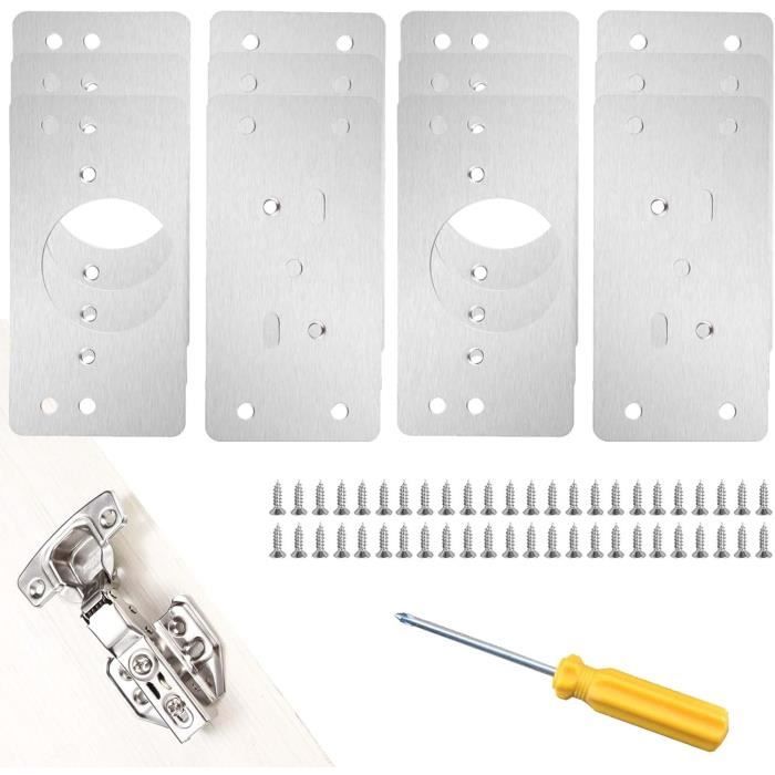 Kit De Réparation De Charnière De Porte : 12 Plaques De Renfort Argentées Avec Vis Inox
