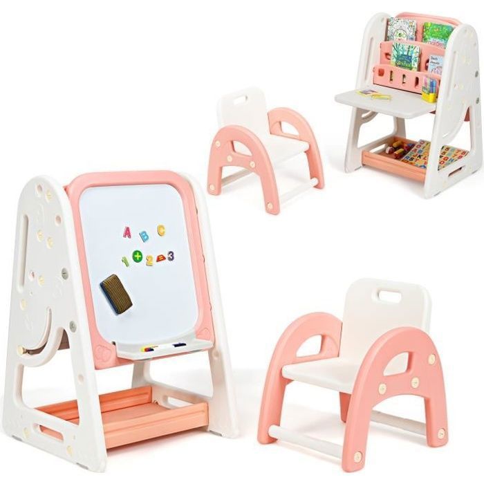 COSTWAY 2 en 1 Tableau Enfant Magnétique avec Chaise Etagère Rangement 1 effaceur 4 marqueurs Kit Aimantés Orange COSTWAY 2 en 1 Tableau Enfant Magnétique avec Chaise Etagère Rangement 1 effaceur 4 marqueurs Kit Aimantés Orange
