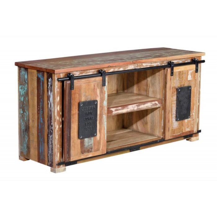 Meuble TV - Giner y Colomer - Bois Recyclé - Multicolore - Portes Coulissantes Meuble TV - Giner y Colomer - Bois Recyclé - Multicolore - Portes Coulissantes