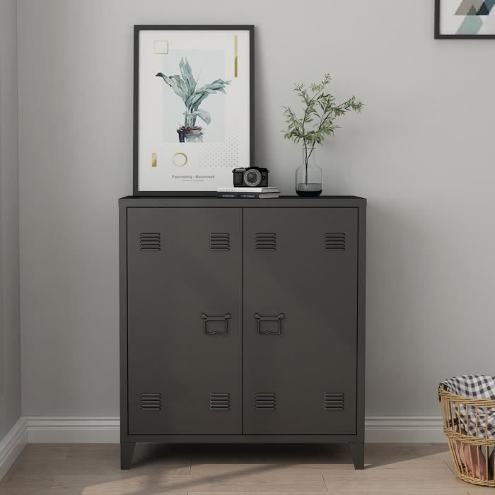 Caisson de bureau métallique Oripää à 2 portes 90 x 80 x 33 cm noir mat