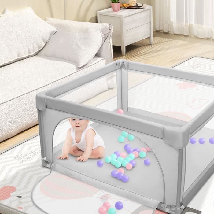 ERROLVES Parc Bébé 120*120*66cm Avec 50 Balles Enceinte Pour Bébé En Tubes D'acier Robustes Gris