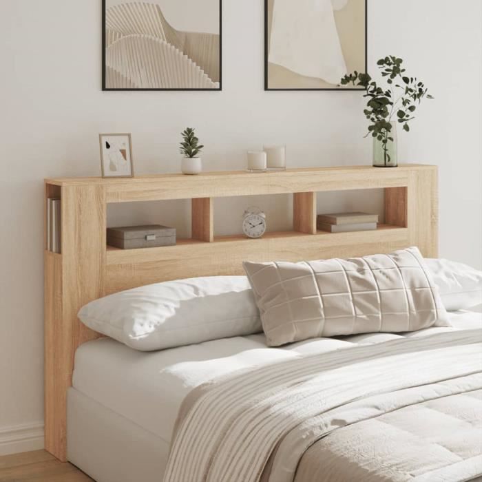 Tête de lit - ESTINK - 180x185x1035cm - Bois dingénierie - LED RVB - Chêne sonoma