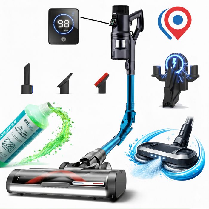 Aspirateur balai sans fil eziclean® Cycloboost FR8 Wash Pro Fabriqué en france