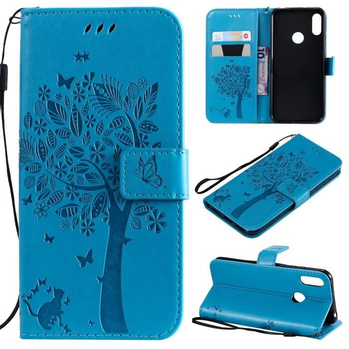 Coque Portefeuille Pour Huawei Y6 2019 – Motif Chat Mignon – Cuir Synthétique, étui à Rabat Avec Cartes