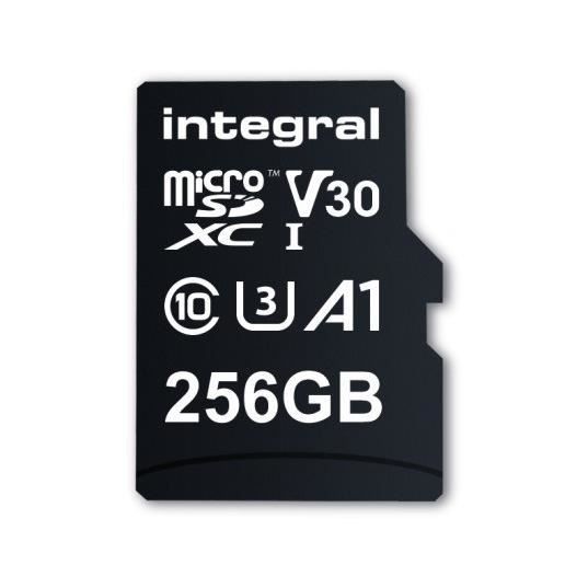 INTEGRAL Micro SDXC 256GB UHS1 U1 CL10 V30 A1 + Adaptateur SD - Lecture  jusquà  100 MB/s / Ecriture jusquà 45MB/s + SD Adapter