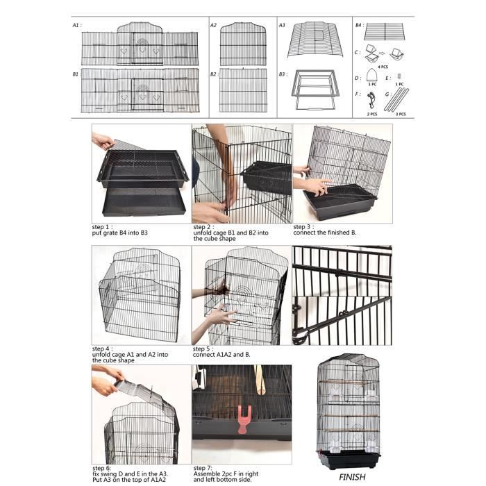 Comparer les prix de Cage pour oiseaux KEDIA - Noir - Moyen - 46 x 35.3 x 92 cm - 4 mangeoires et 3 perchoirs