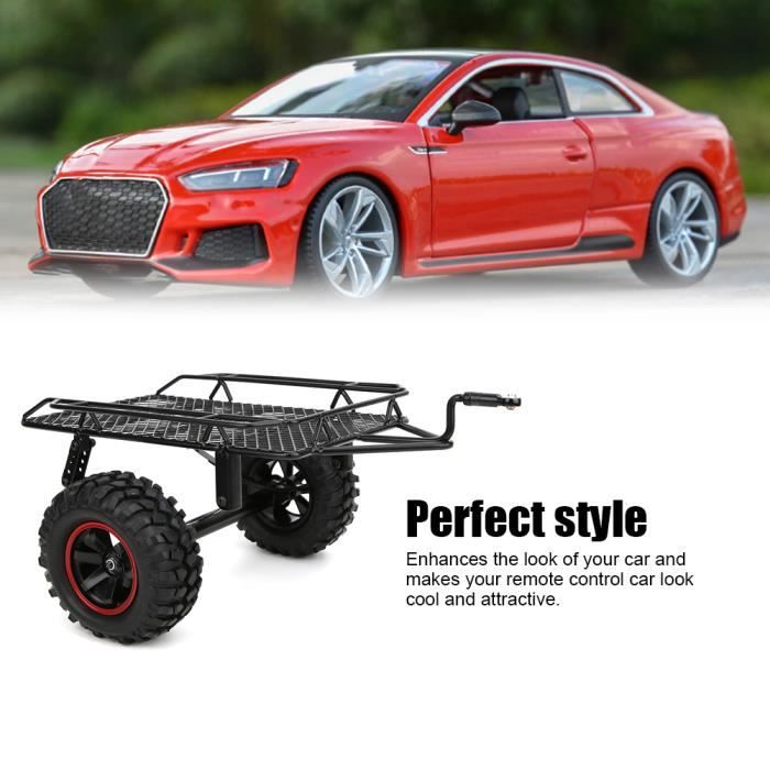 Remorque de voiture RC en métal, accessoire avec quatre pneus, compatible avec 1/10 TRX4 Axial Scx10, capacité de charge élevée