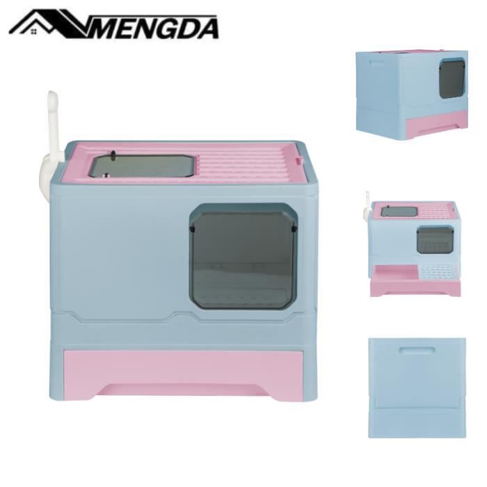 Comparer les prix de MENGDA Bac à Litière pour Chat,Grande Maison de Toilette Chat Pliable avec Couvercle, 45cm x 35cm x 38cm rose bleu