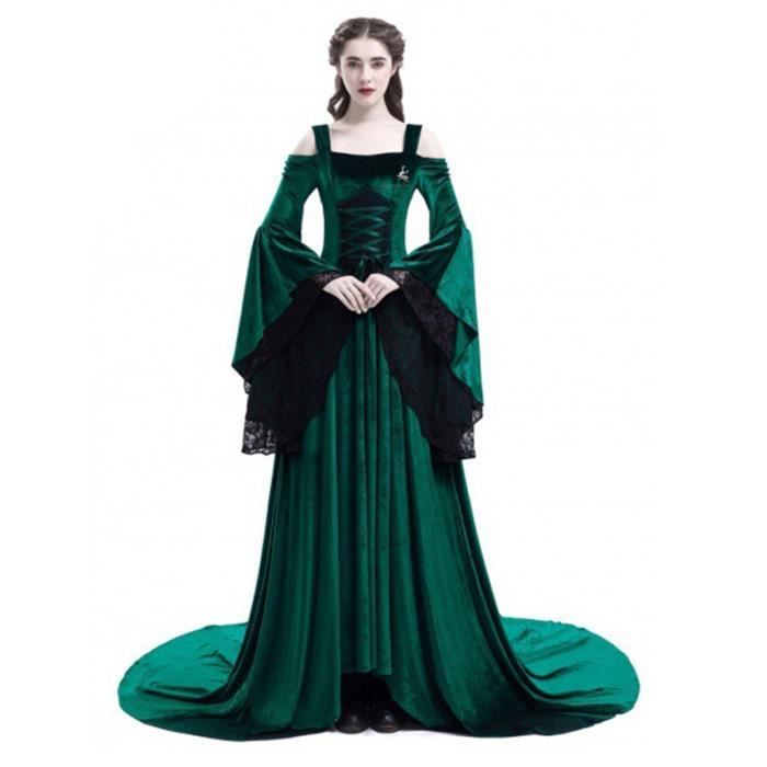 Robe Princesse Médiévale Gothique Pour Fille - Manches Longues, Épaules Dénudées - Taille 13-14 Ans - Pour Fête, Halloween, Cosplay