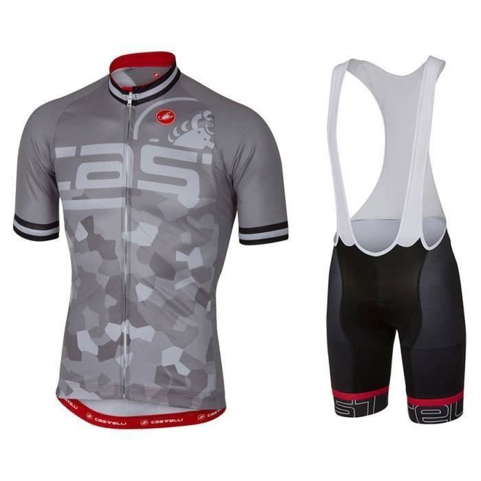 Tenue Cyclisme Tenue Cycliste Homme Été - Maillot Manche Courte Et Cuissard Bretelles Avec Coussin Gel 9D Cuissard Gel