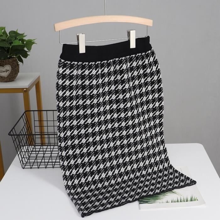 Jupe GIGOGOU Jupe longue en tricot pour femmes pied de poule pull elastique taille haute crayon moulante Type black X182 Blanc Cdiscount Pret a Porter