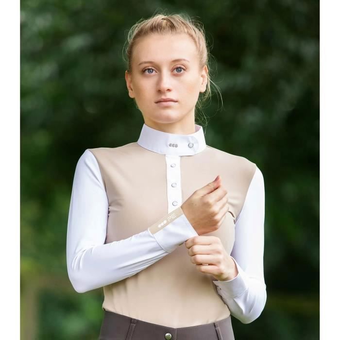 Polo de concours en lycra femme Premier Equine Rossini beige/white